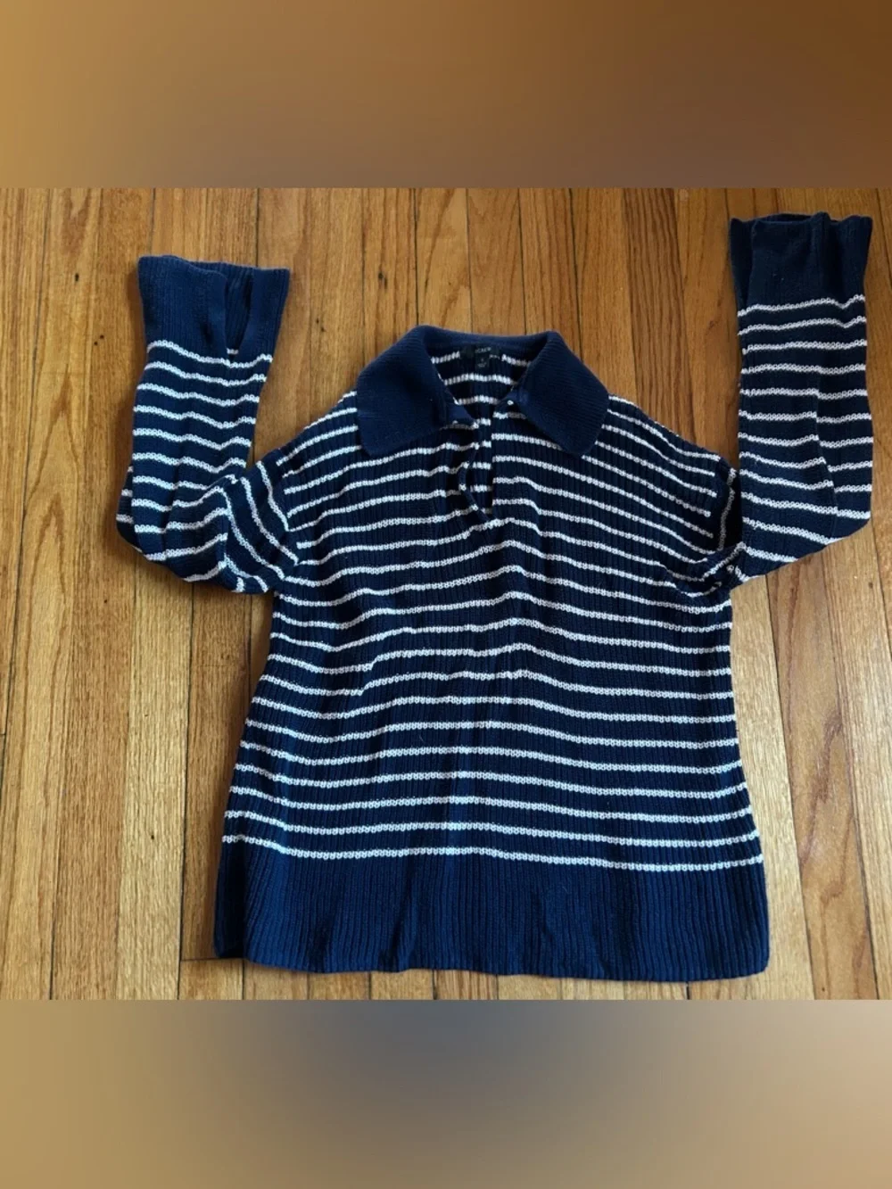 J.Crew Sweater Relaxed Collared Women’s Nautical S Stripe Split Cuff